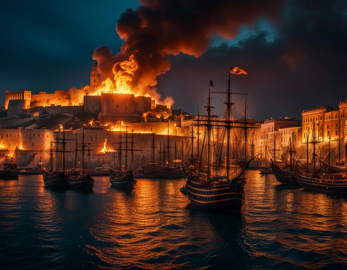 Burning Byzantine Harbor with Cannons
