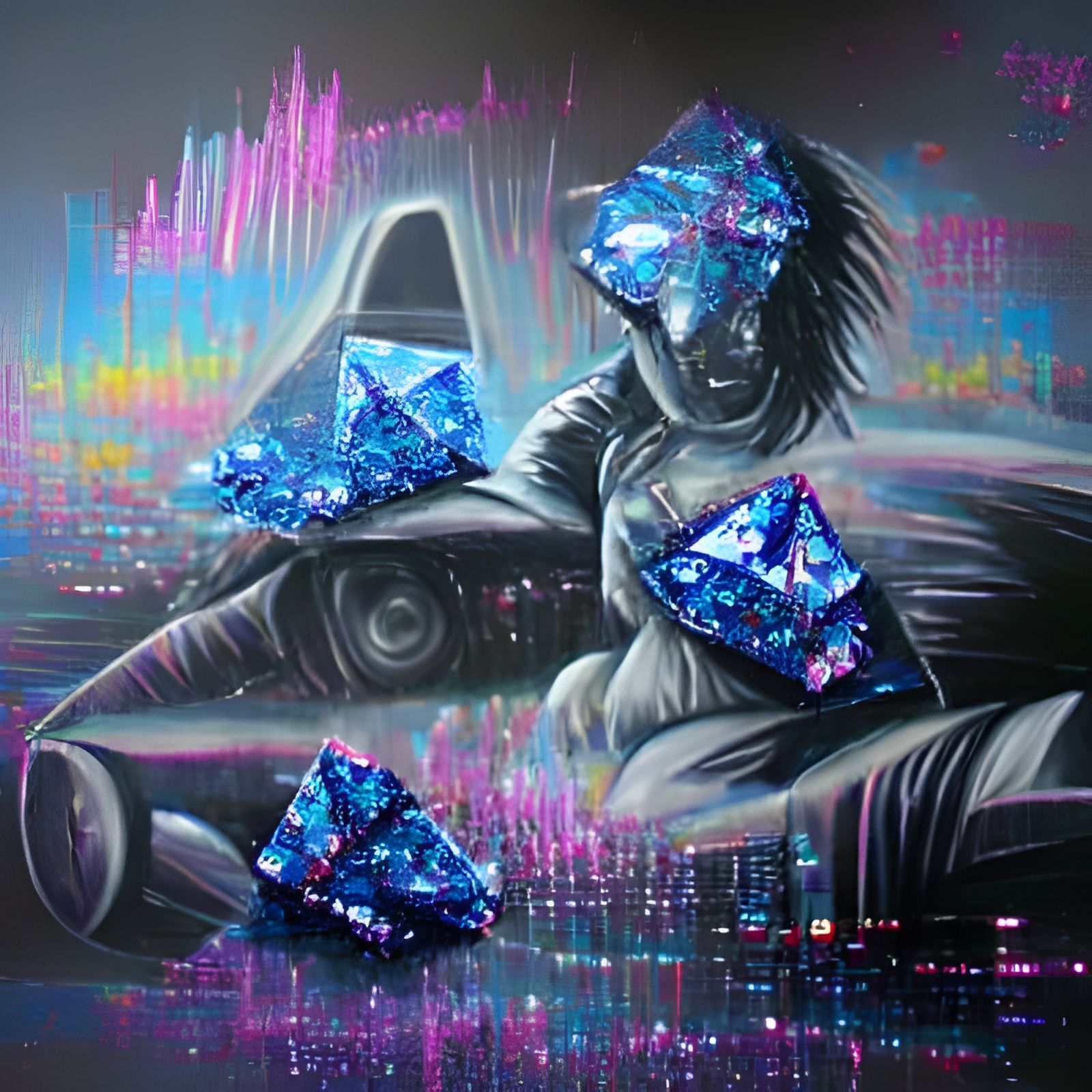 Hyperrealistic Blue Diamonds in Neon Retro Style