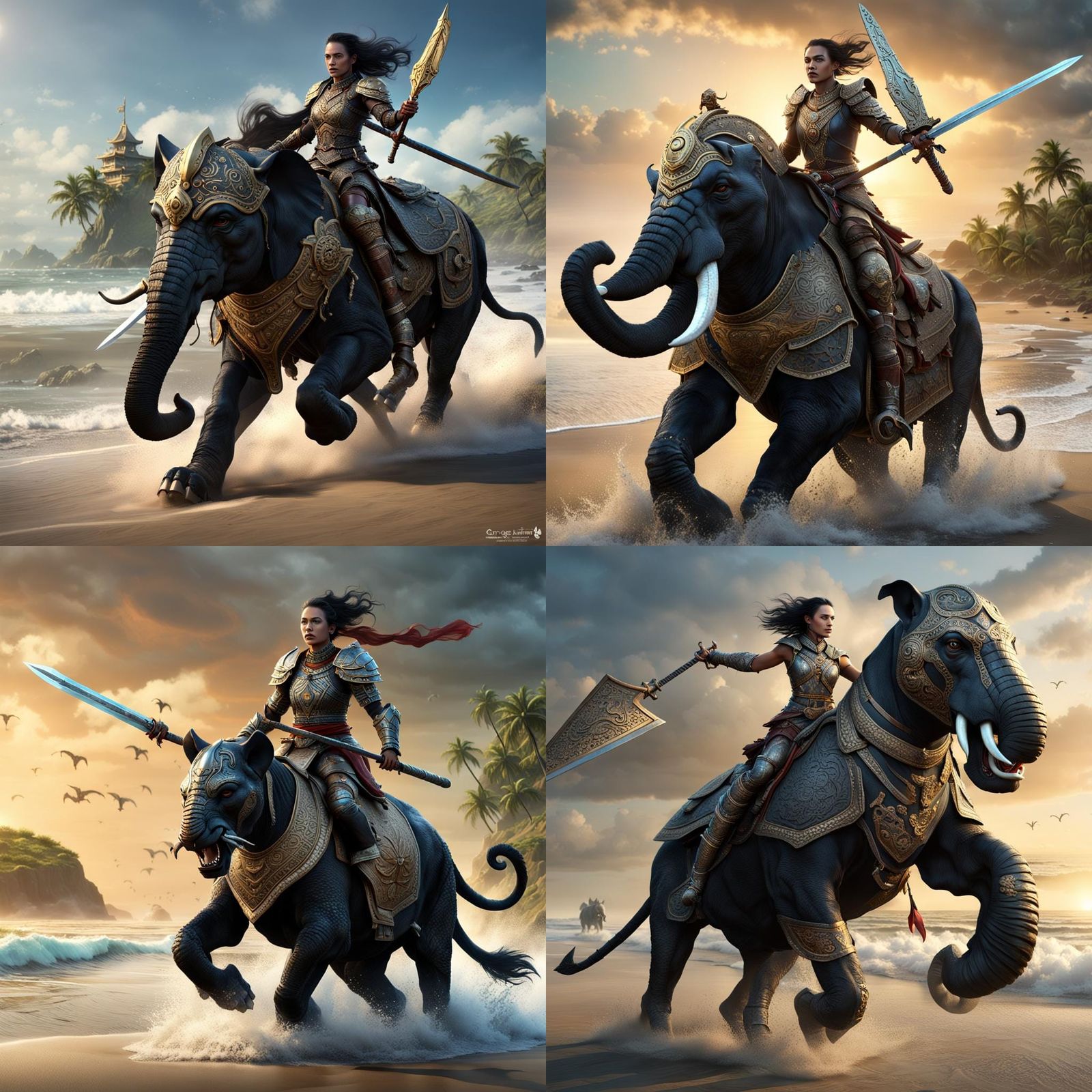 Panther Warrior on Elephant: Dark Fantasy Art