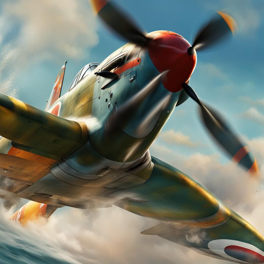 Dolphin Pilot Flying a Spitfire in Splash Art Style