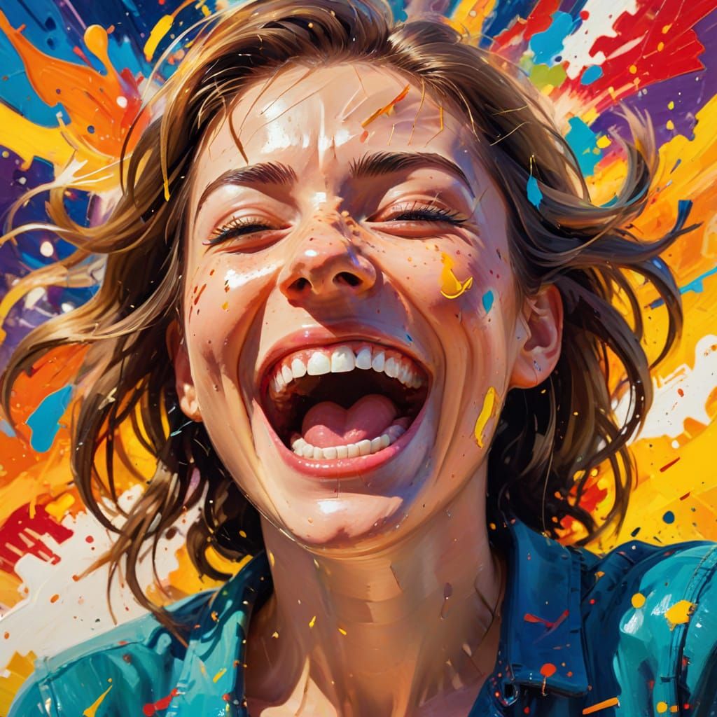 Laughing Person in Abstract Fauvist Expressionism