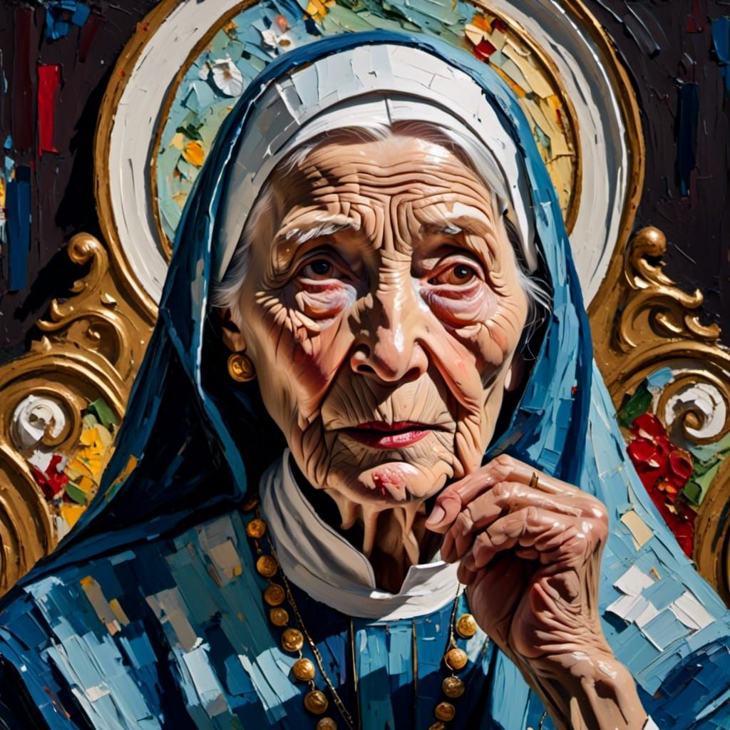 Nun's Blessing: An Impasto Portrait of Wisdom