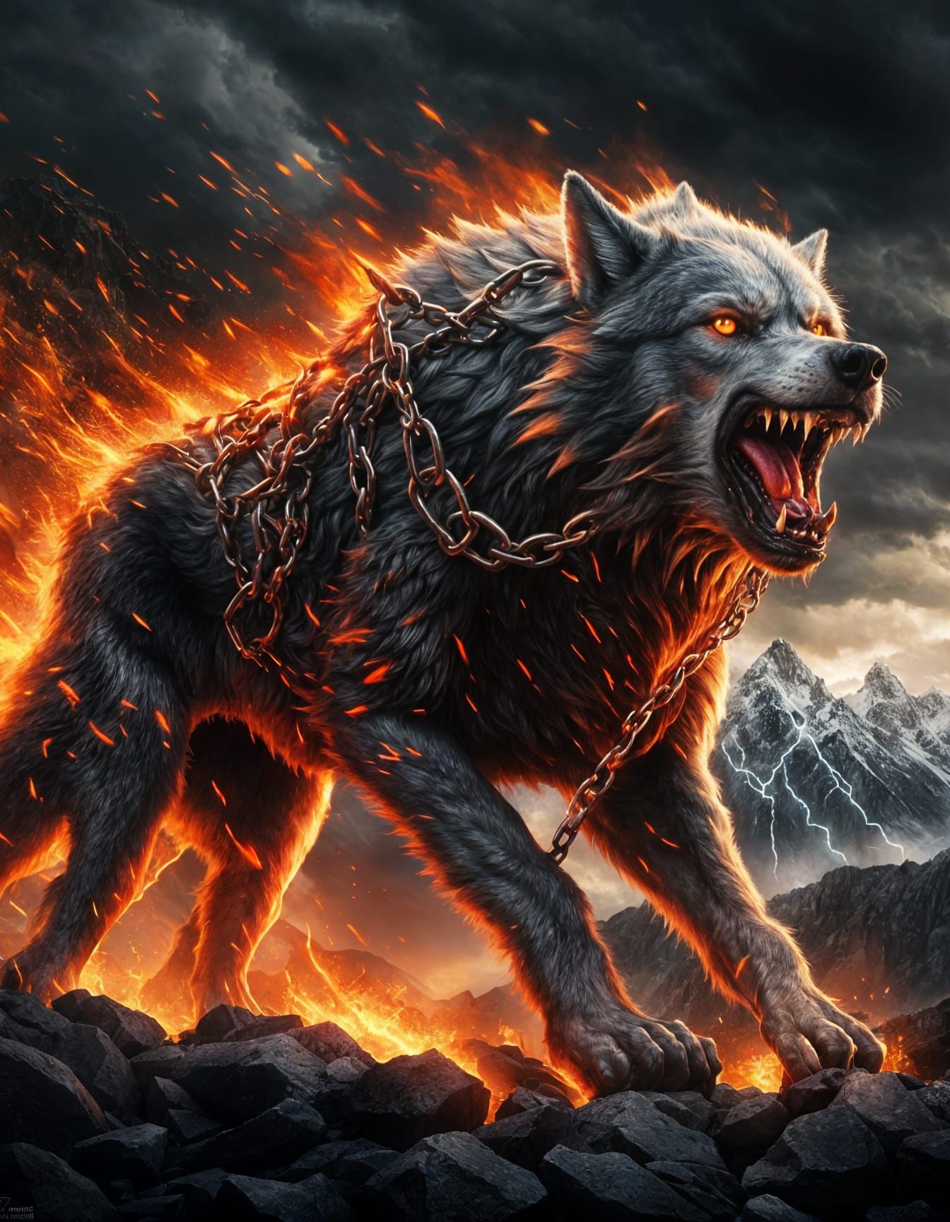 Giant Wolf Fenrir Emerges, Breathes Fire