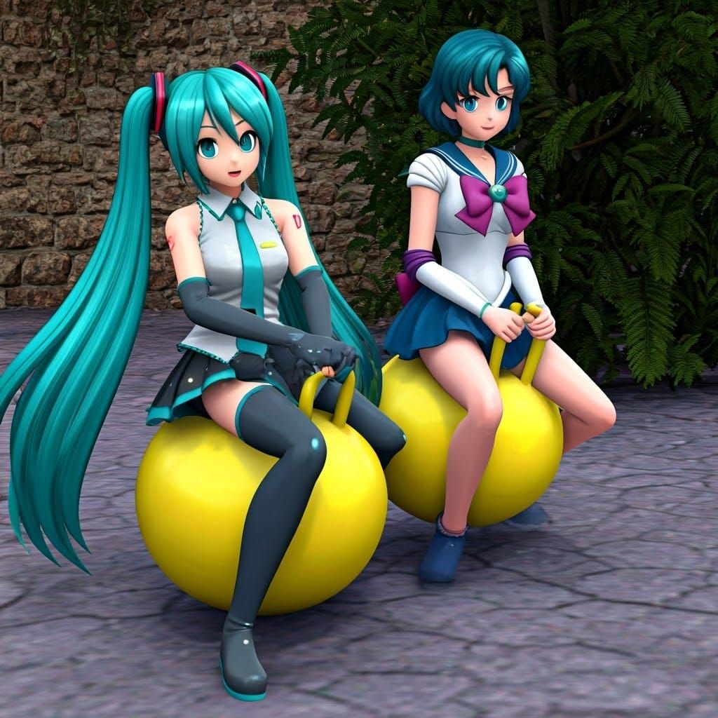 Vocaloids and Magical Girls Play on Colorful Handle Hopper B...