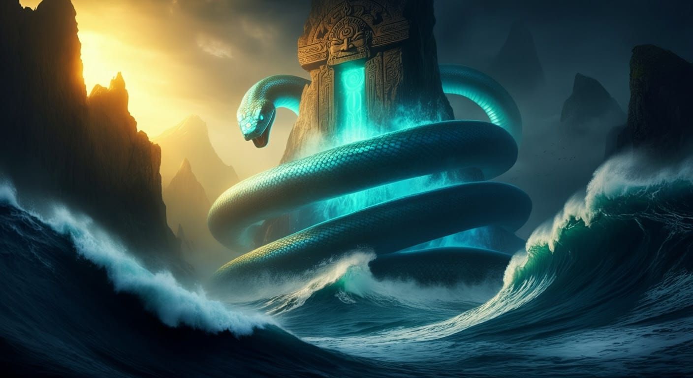 Majestic Samudra Manthan Scene in Golden Light