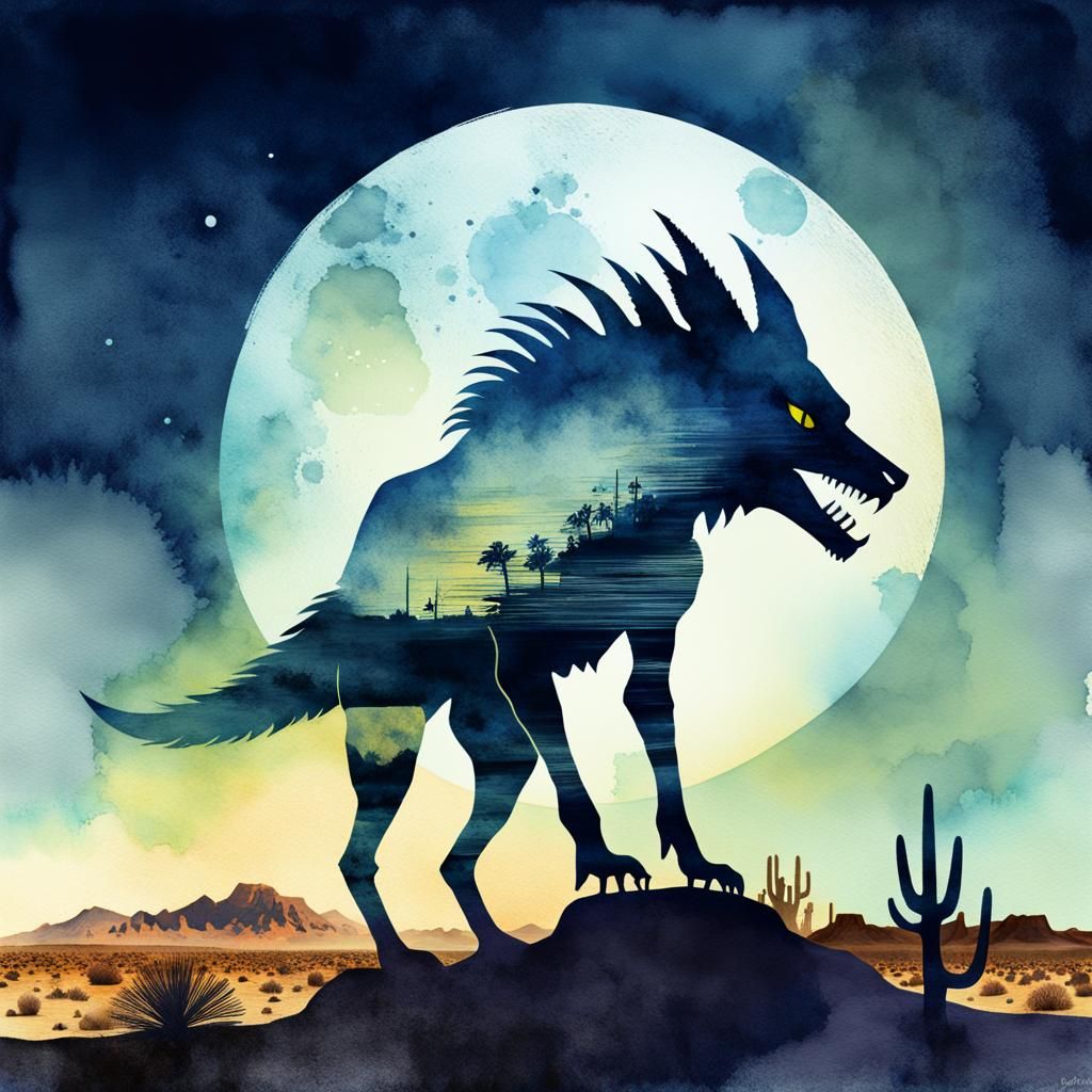 Eerie Chupacabra Howling in Moonlit Desert
