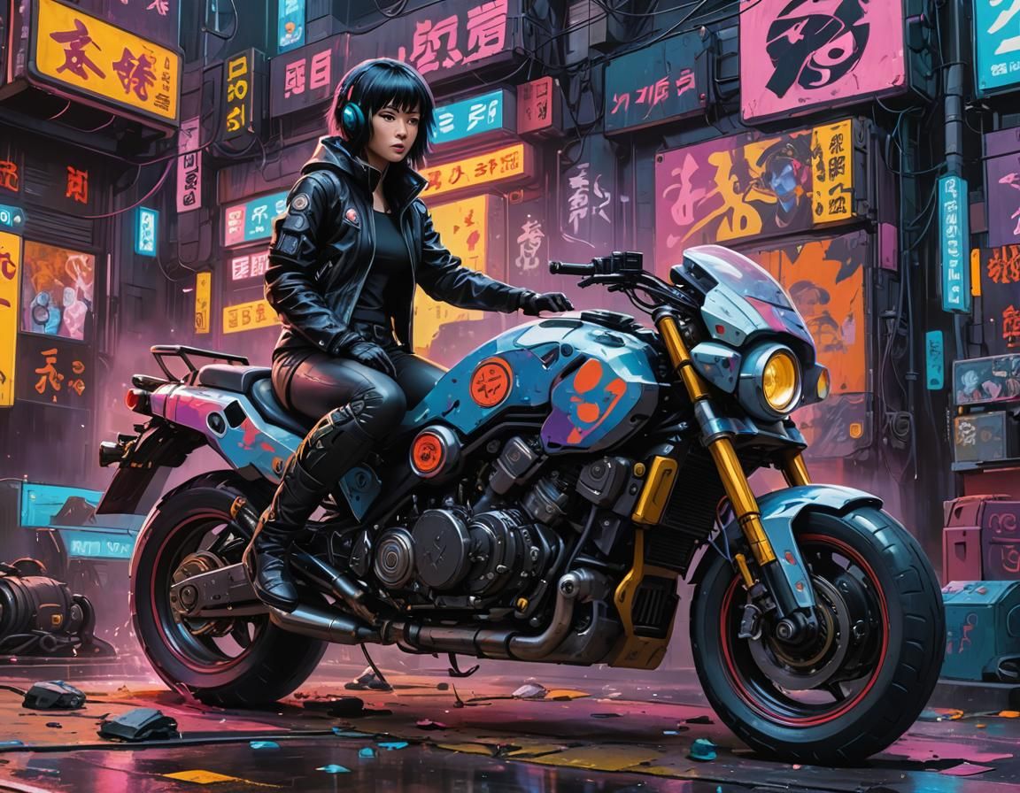 Motoko Kusanagi in Cyberpunk Graffiti Art