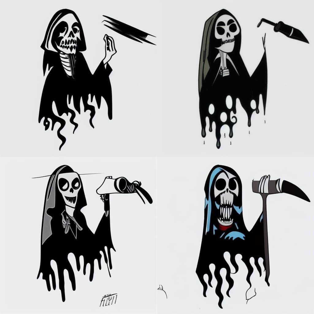 Melancholy Grim Reaper Flash Tattoo in Fleischer Style