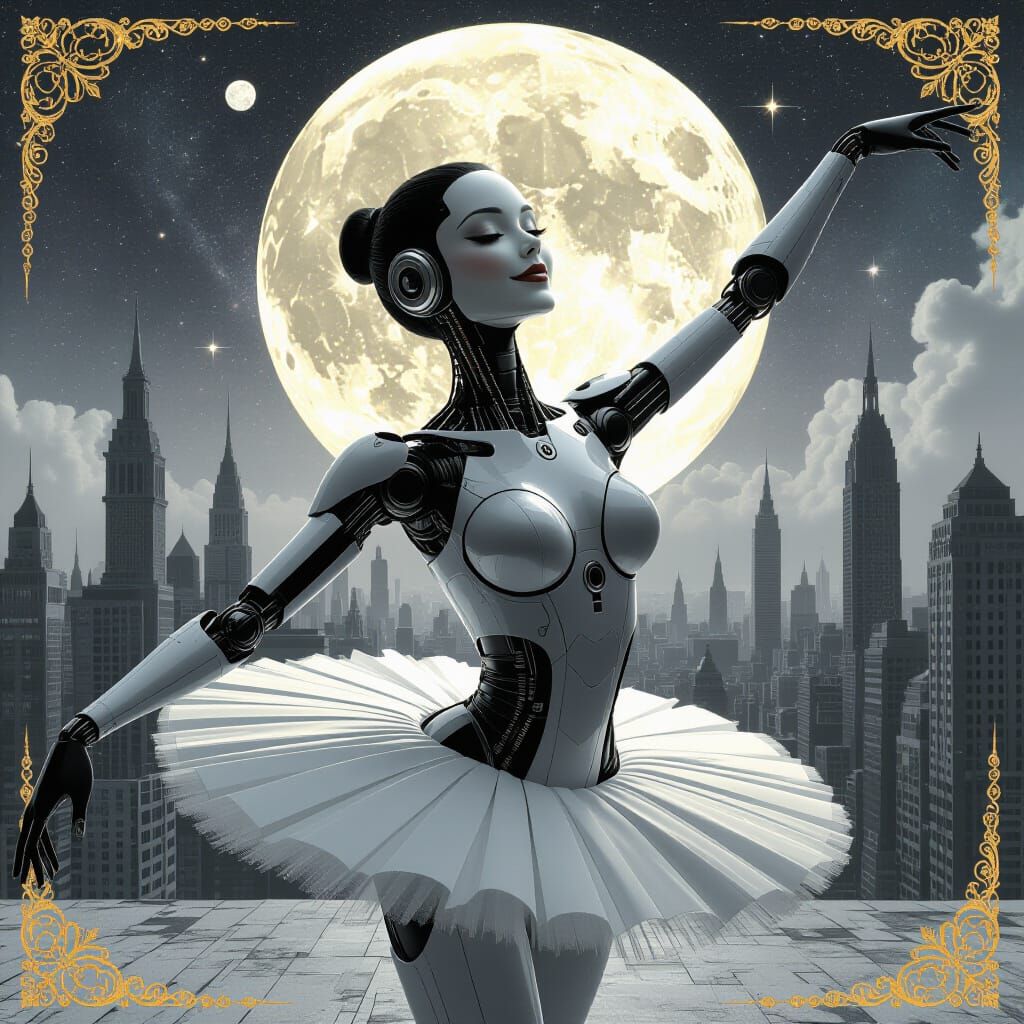 Android Ballerina in Gritty Cyberpunk Metropolis