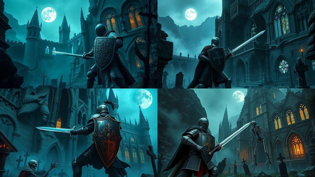 Gothic Castle Battlegrounds by Moonlight