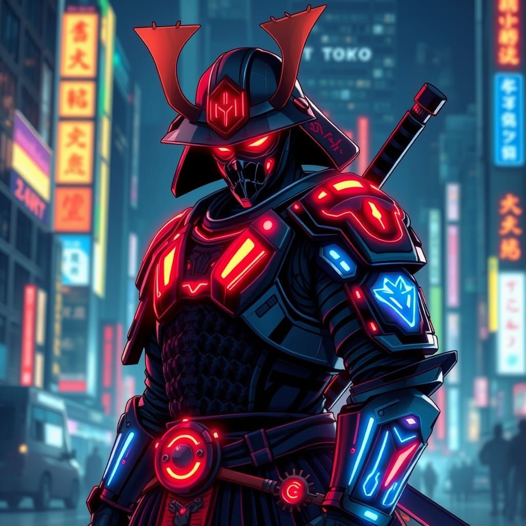 Cyberpunk Samurai Embodies Neon Tokyo Nights