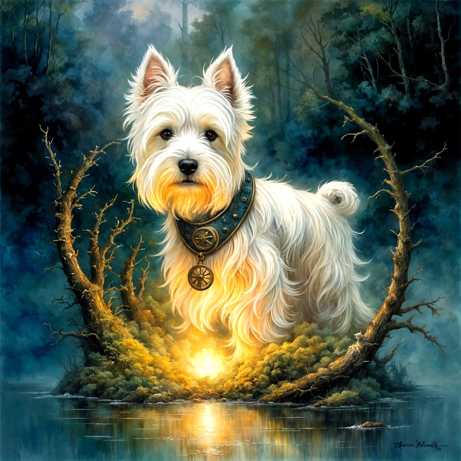 Ethereal West Highland White Terrier in Painterly Watercolou...