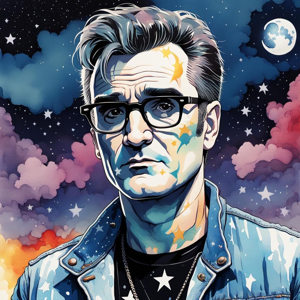 Morrissey in Pop Art Style with Watercolor Wash