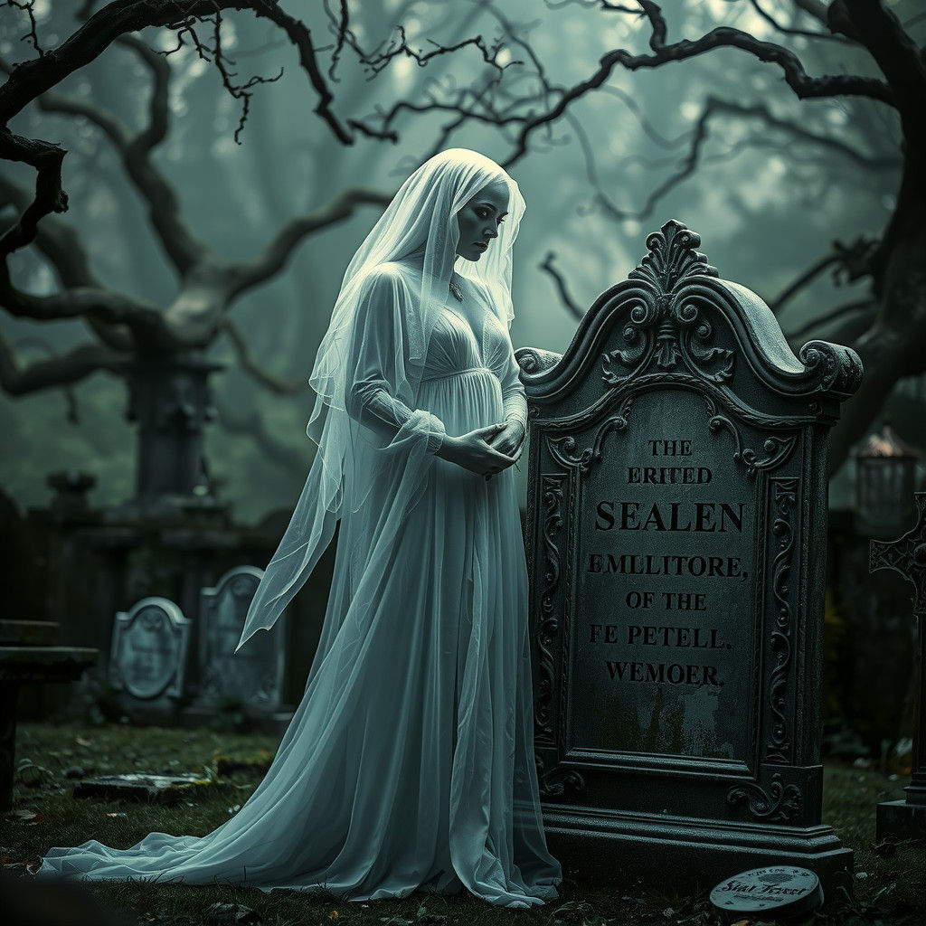 Ethereal Ghost in Graveyard: Hyperrealistic HDR Portrait