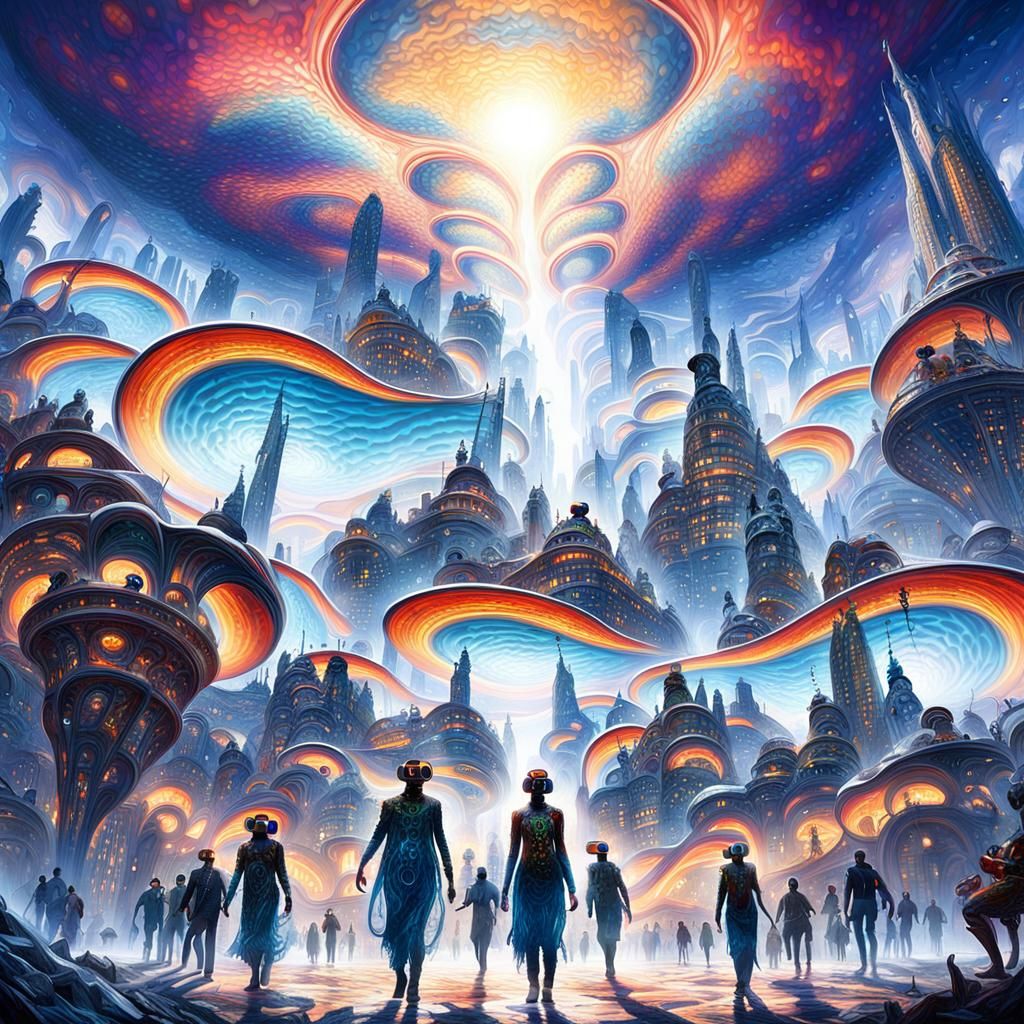 Futuristic Cityscape with Melting Skyscrapers in VR Harmony