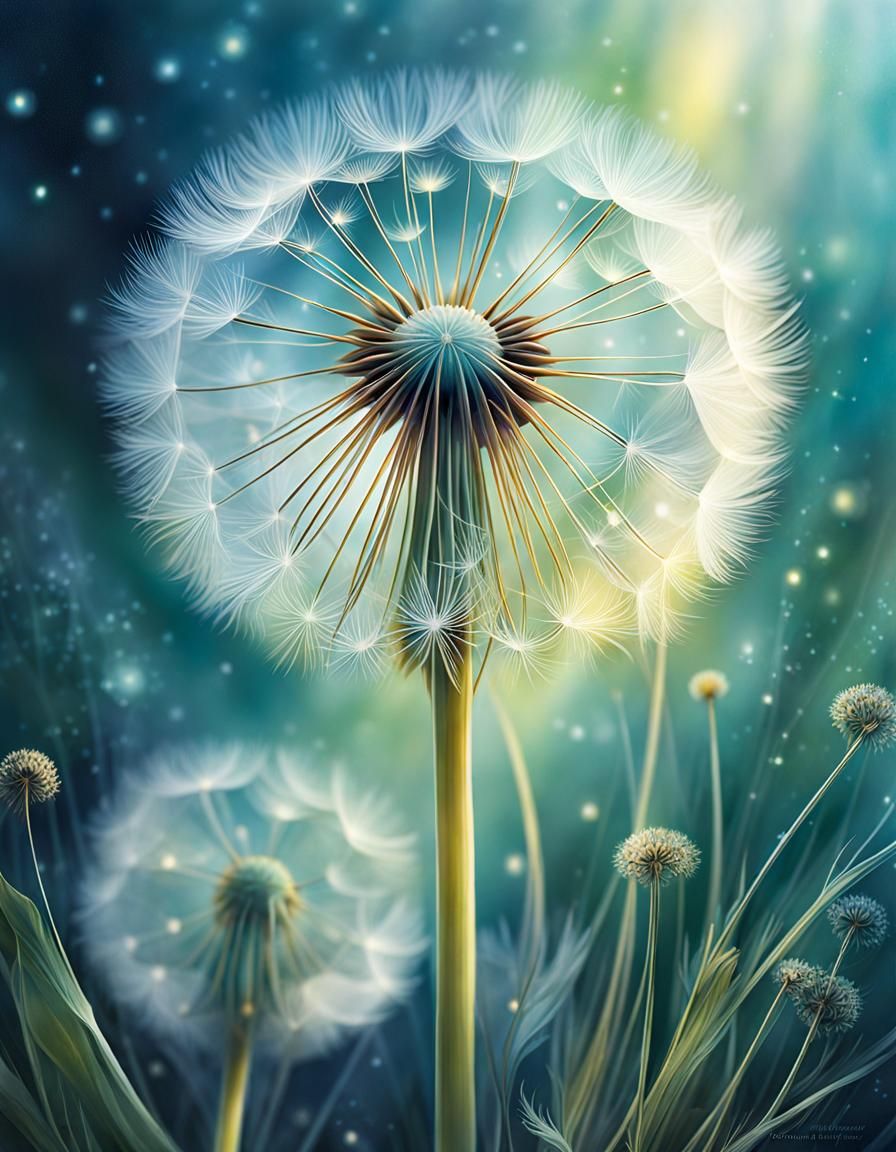 Frosted Glass Dandelion Dreamscape in Translucent Style