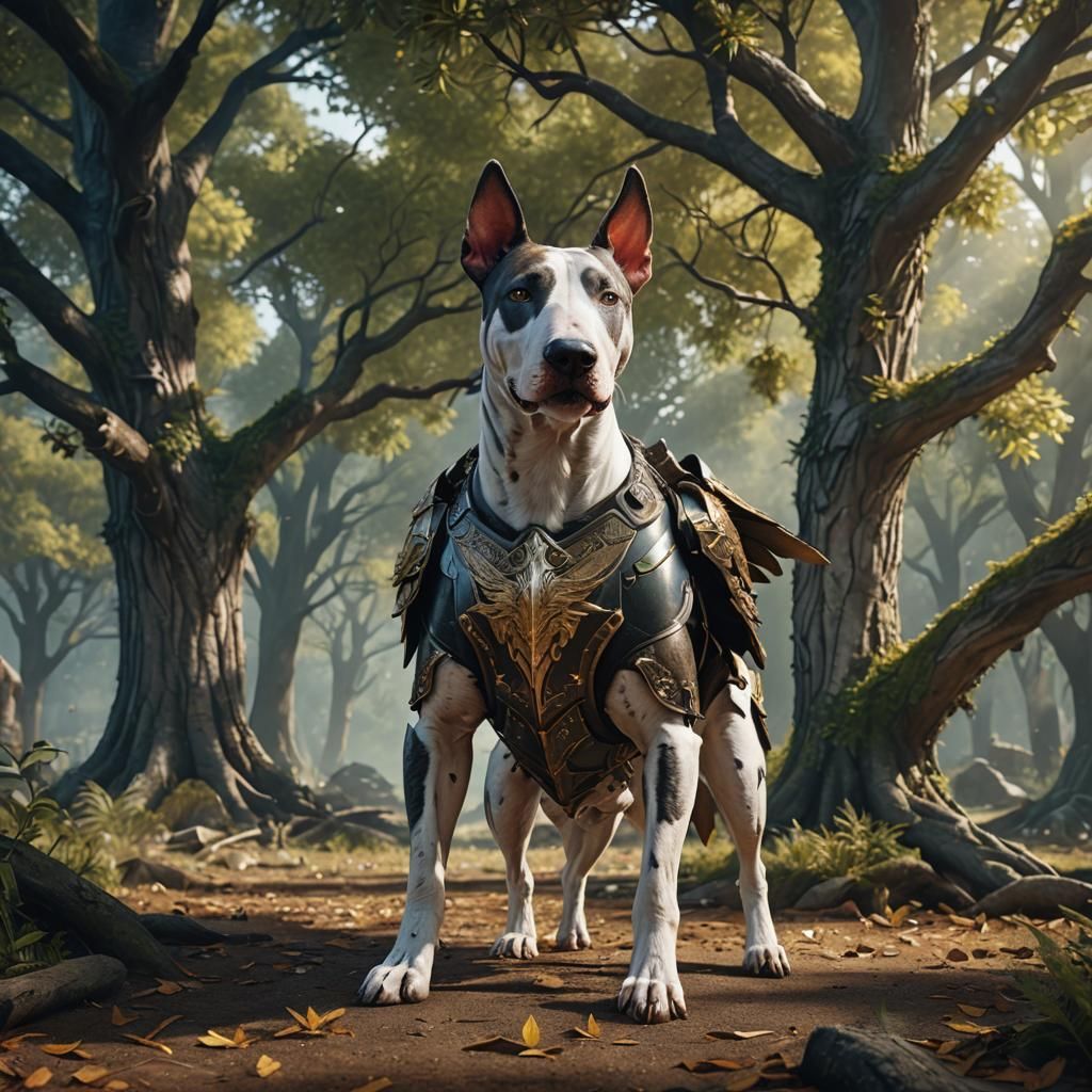 Armored Winged Bull Terrier Fantasy Concept Art