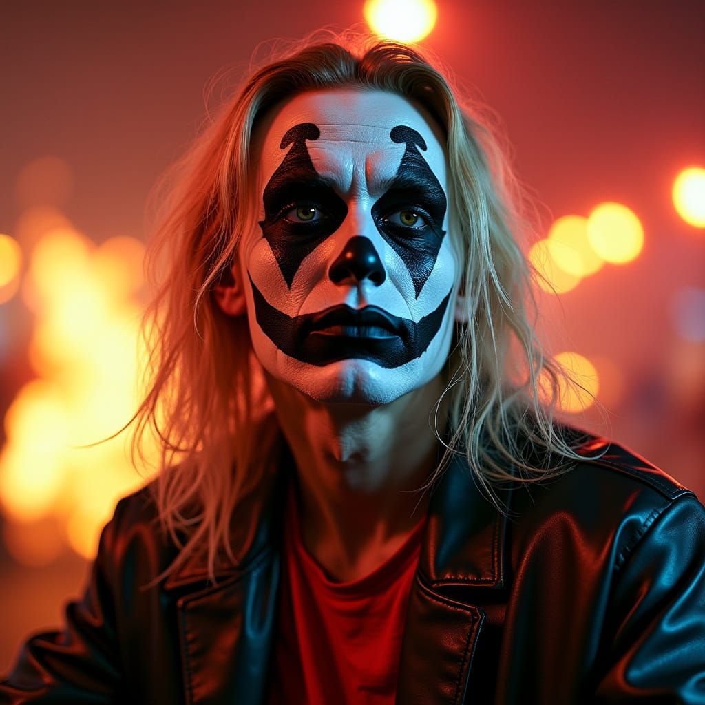 Cybernetic Circus Clown in Retro-Futuristic Style