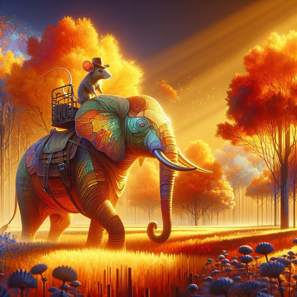 Mouse the Cowboy Rides an Elephant in Autumn