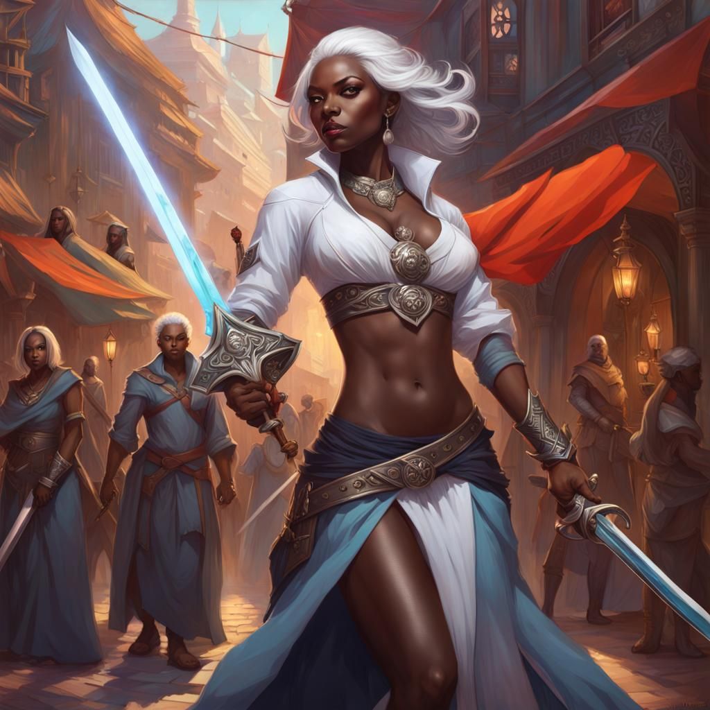Drow Dancing with Swords in Waterdeep Street