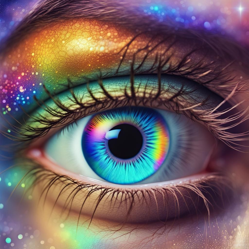 Rainbow Iris Eye: Holographic Cosmic Illustration