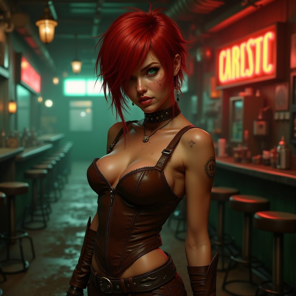 Rebellious Redhead in Post-Apocalyptic Bar
