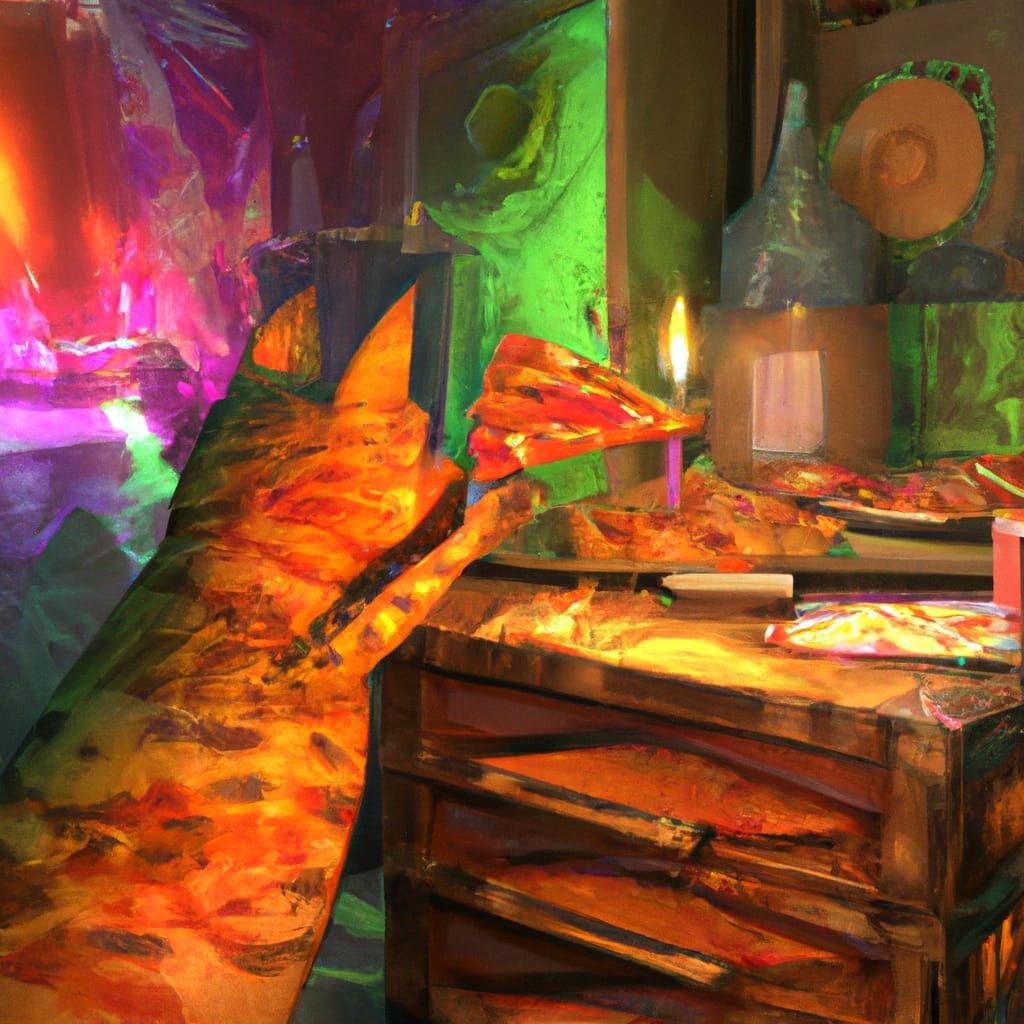 Cat Eats Pizza: Detailed Matte Painting