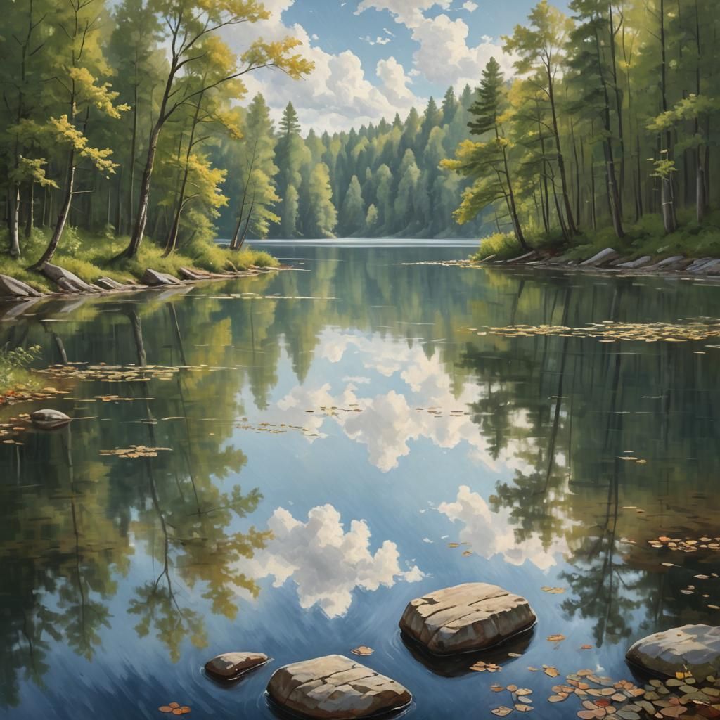 Serene Lake Ripple with Tranquil Forest