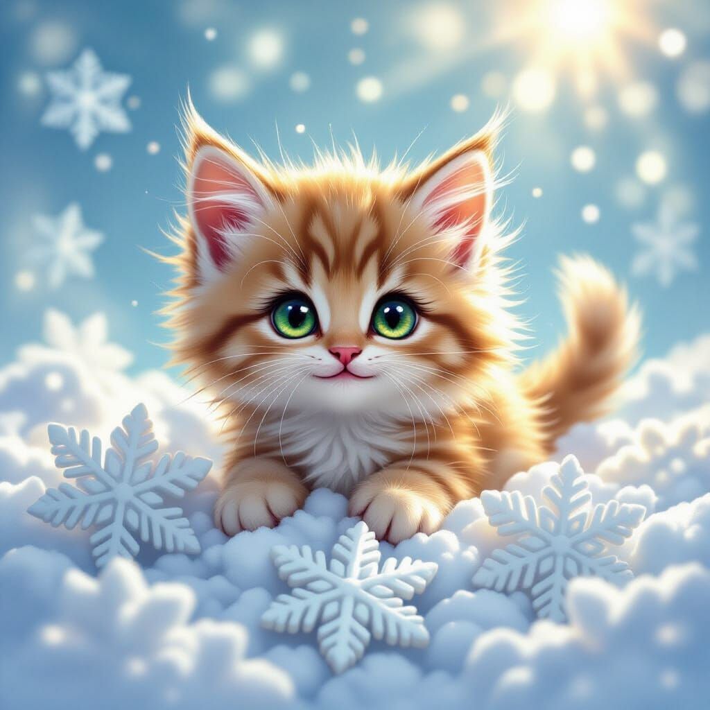 Fluffy Kitten in Carved Snowflakes with Whimsical Storybook ...