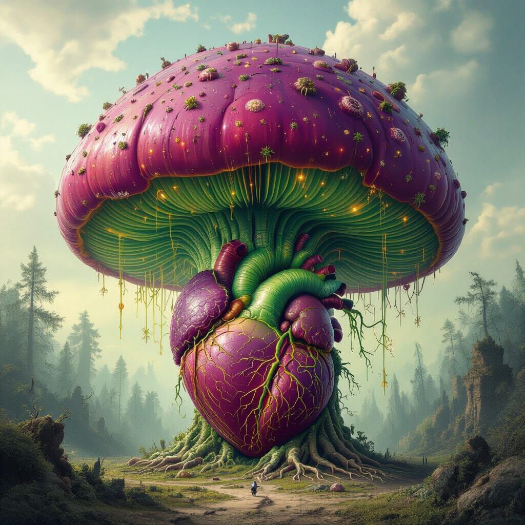 Colossal Heart Mushroom in Hieronymus Bosch Style