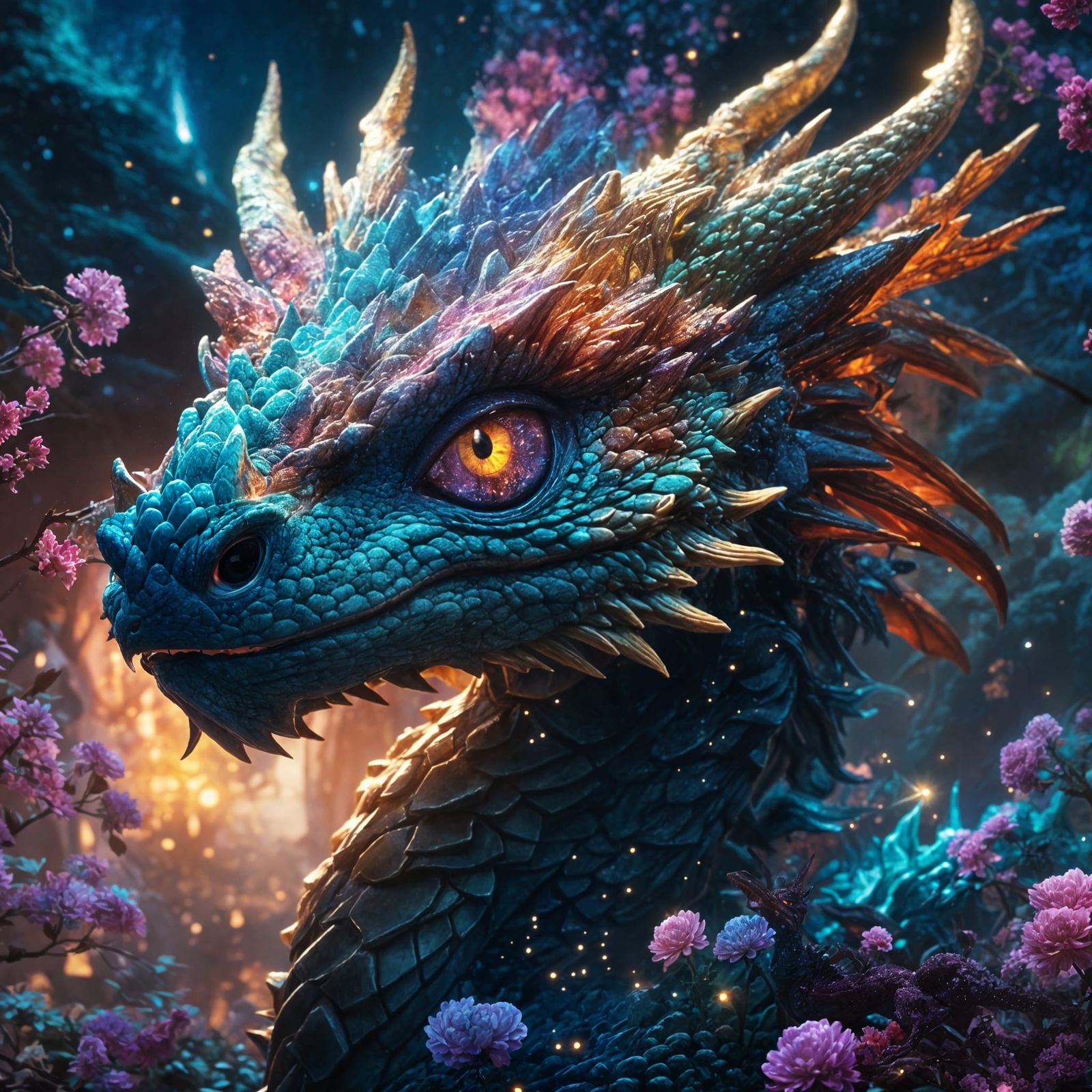 Luminescent Galaxy Dragon Portrait in Anime Style