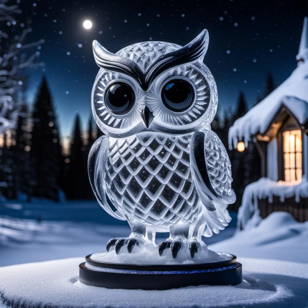 Enchanted Owl Ice Sculpture in Pixar Style