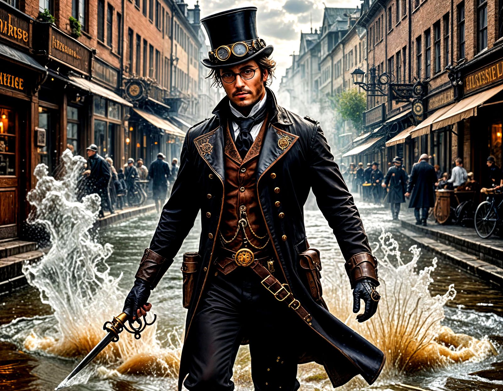 Steampunk Villain Commands Base in Red Light