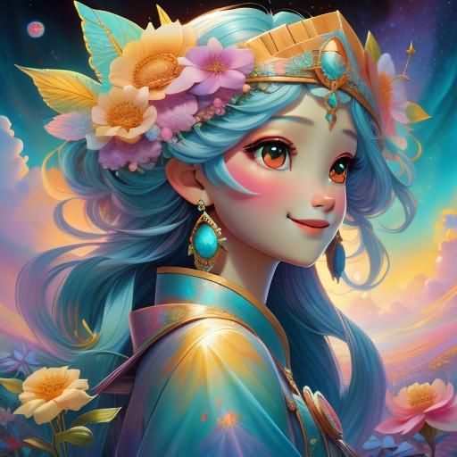 Summer Goddess with Abstract Cloud Background