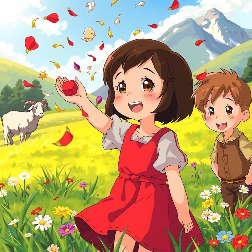 Charming Anime Scene of Heidi in the Swiss Alps