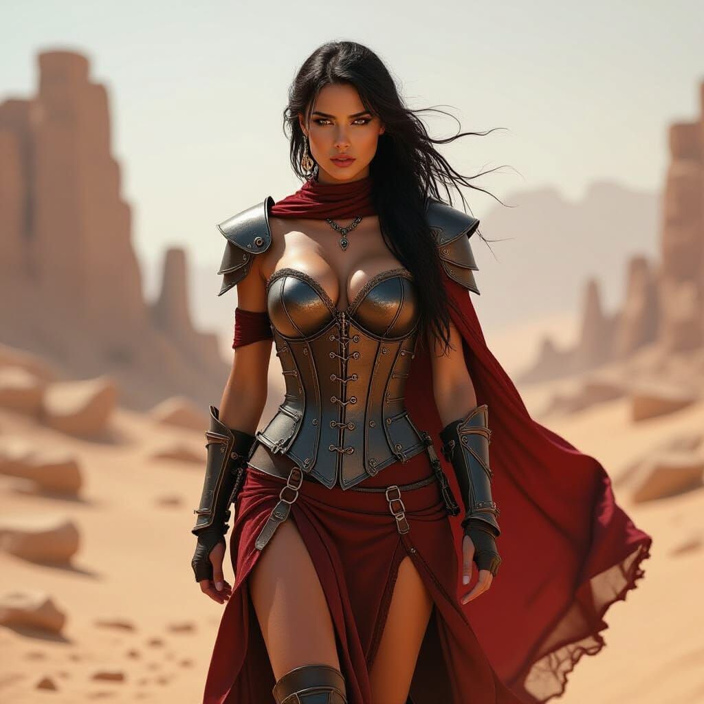 Dystopian Warrior Queen in Desert Wasteland