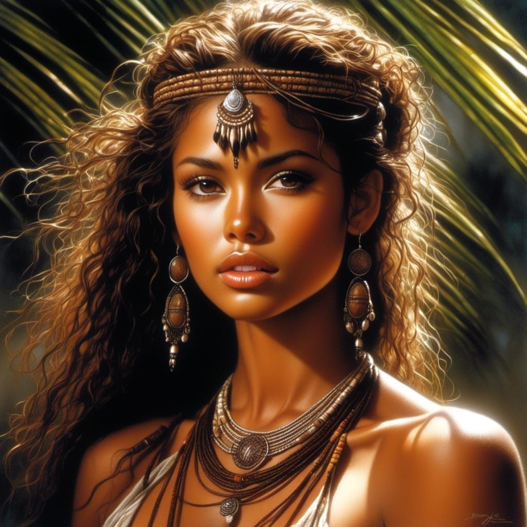 Hyperrealistic Portrait of a Hawaiian Woman by Royo