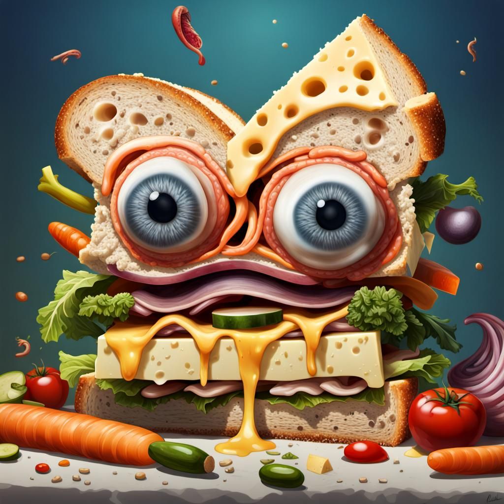 Disgusting Sandwich with Body Parts: Hyperrealistic Art