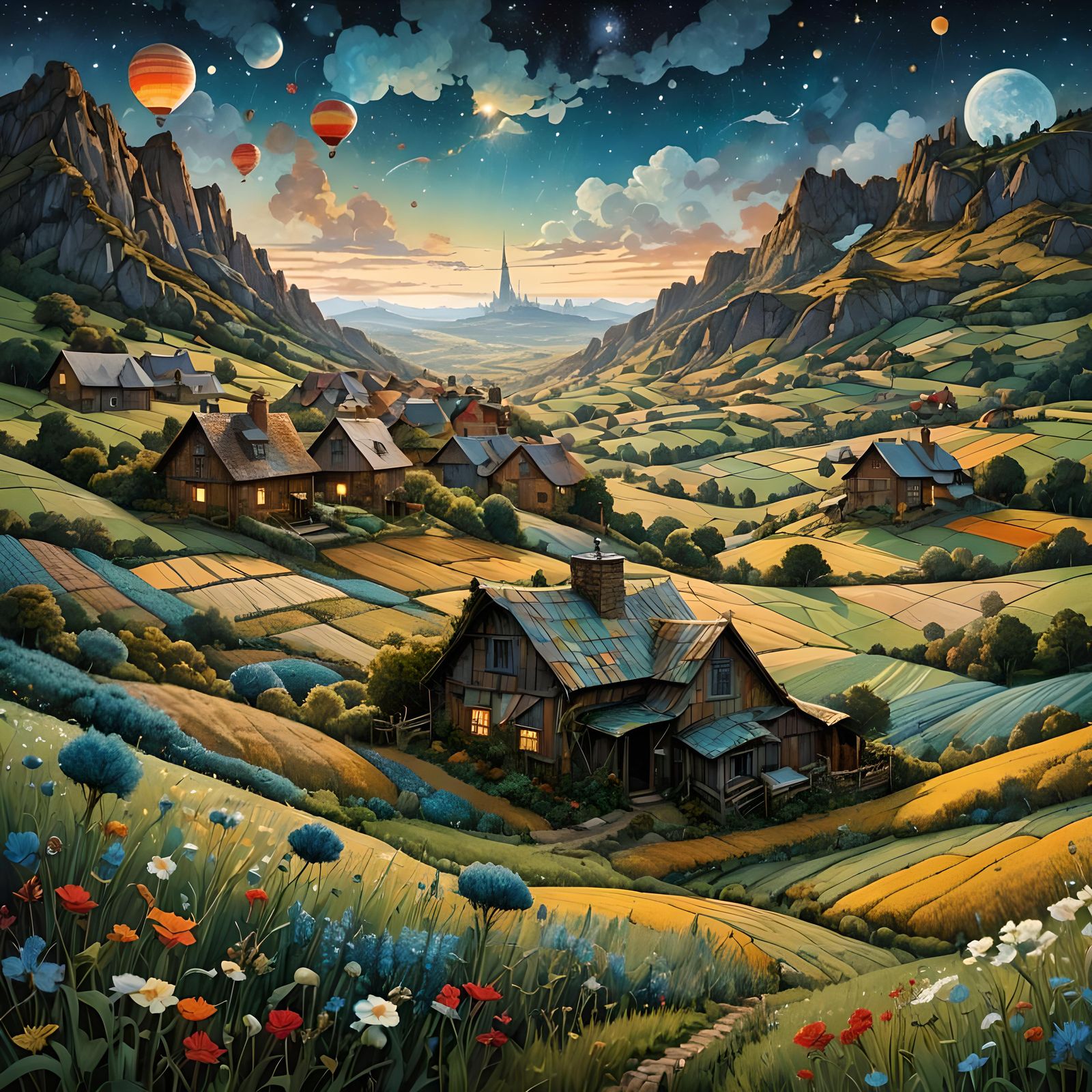 Quilted Landscape Concept Art in Gouache Style