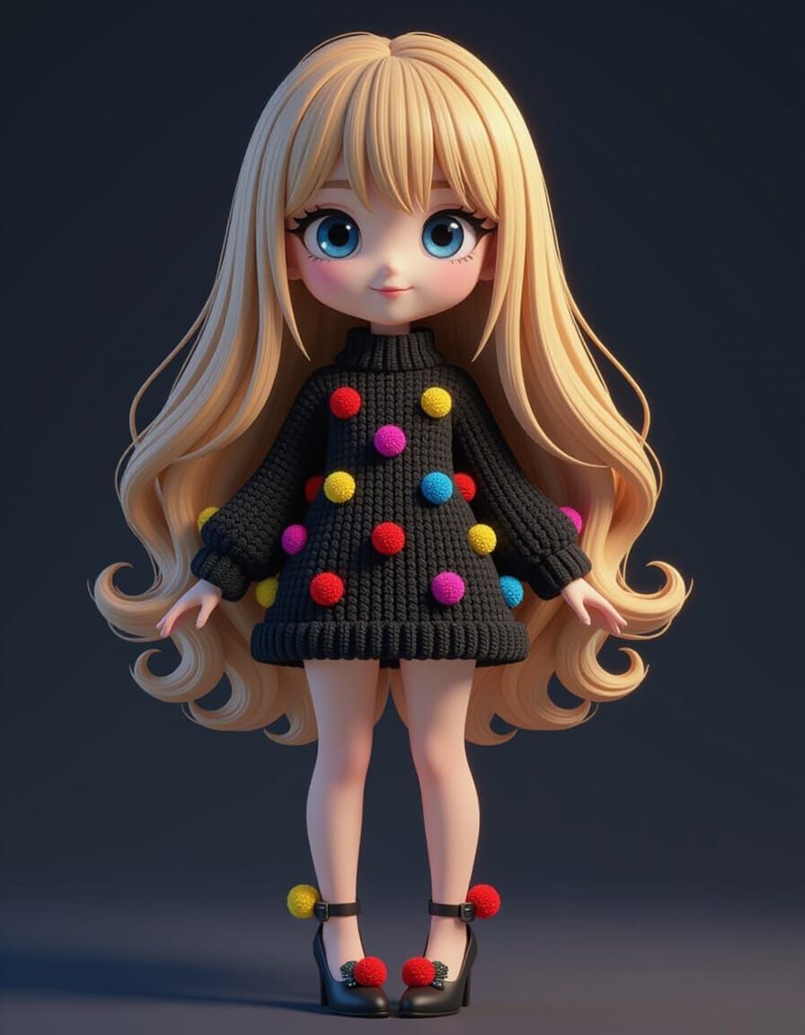 Girl in Pom Pom Dress, 3D Anime Art