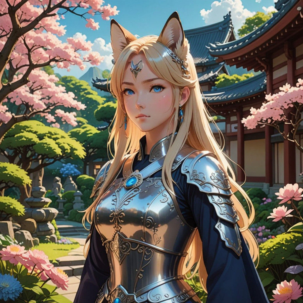 Elegant Anime Warrior in Studio Ghibli Style