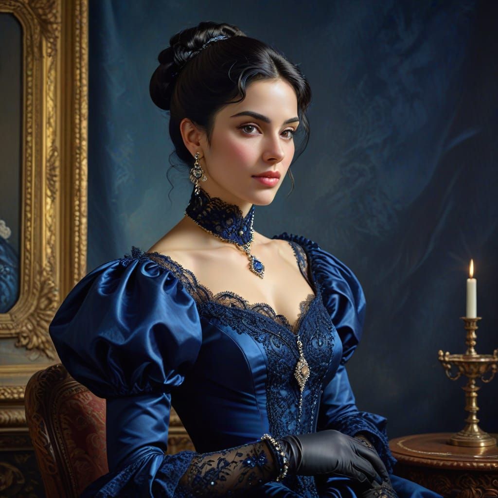 Elegant Victorian Lady Portrait in Oil Painting Style