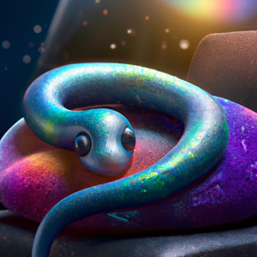 Iridescent Baby Snake on Cushion: A Fantasy Art Piece
