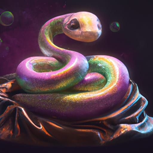 Iridescent Baby Snake on Cushion: 3D Fantasy Art