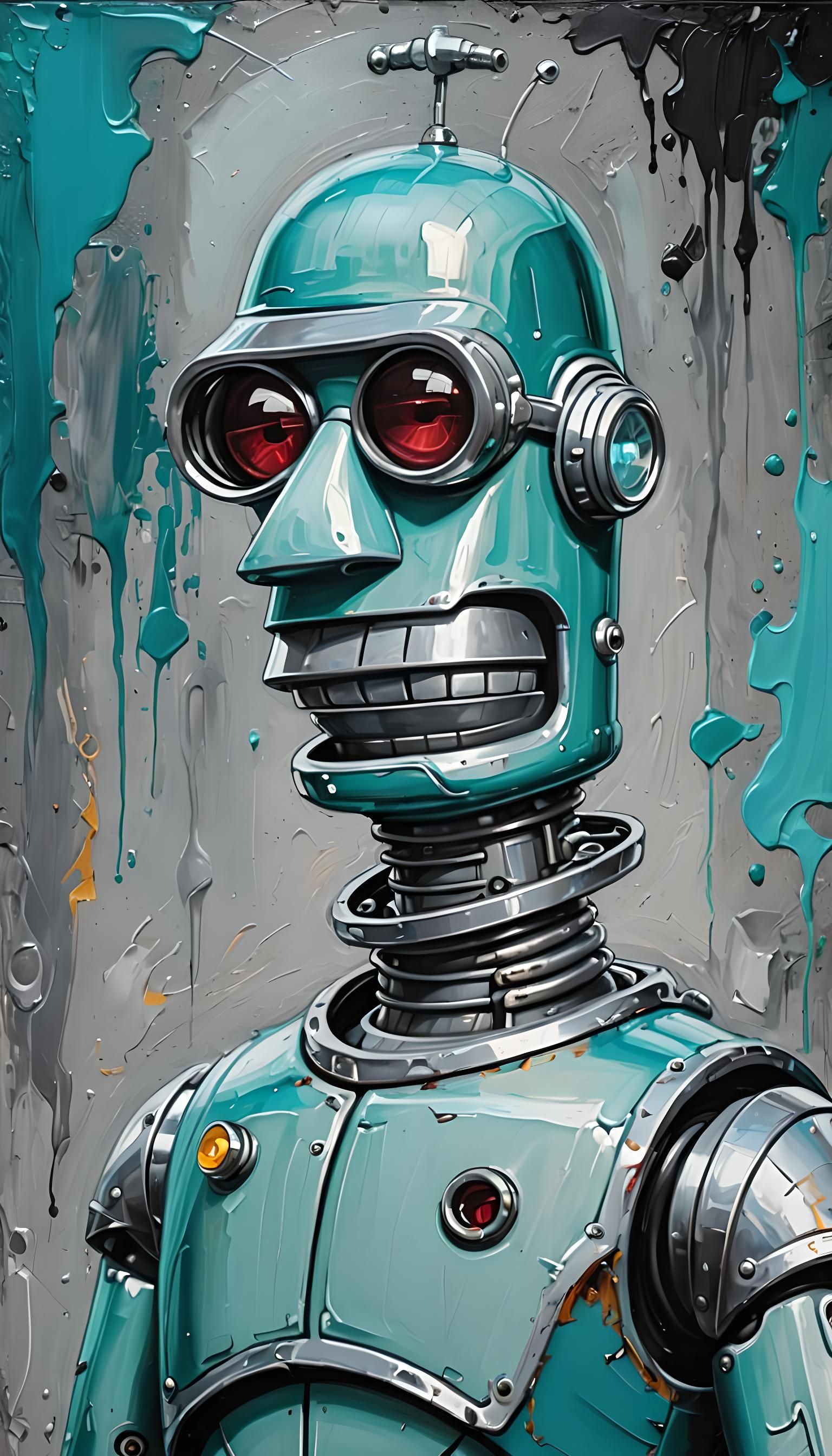 Futurama's Bender: 3D Oil Painting with Palette Knife