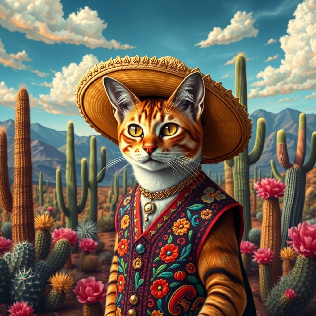 Regal Cat in Chic Desert Landscape