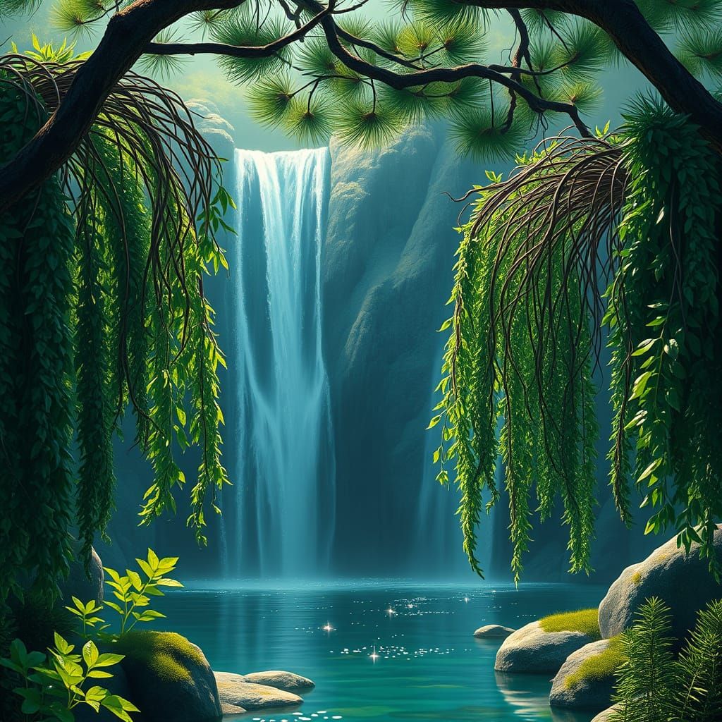 Emerald Water Falling Through Woven Wreaths