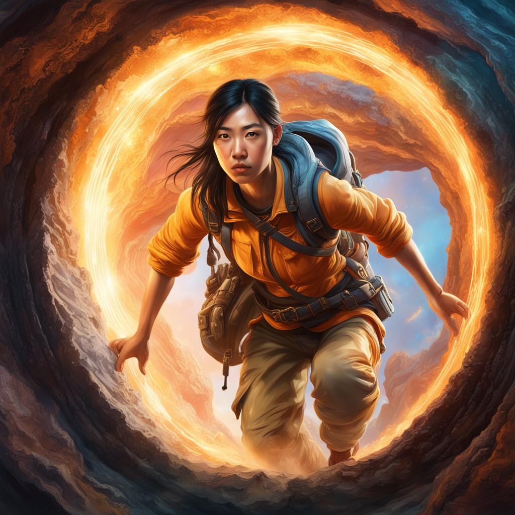 Asian Explorer Emerges from Time Portal
