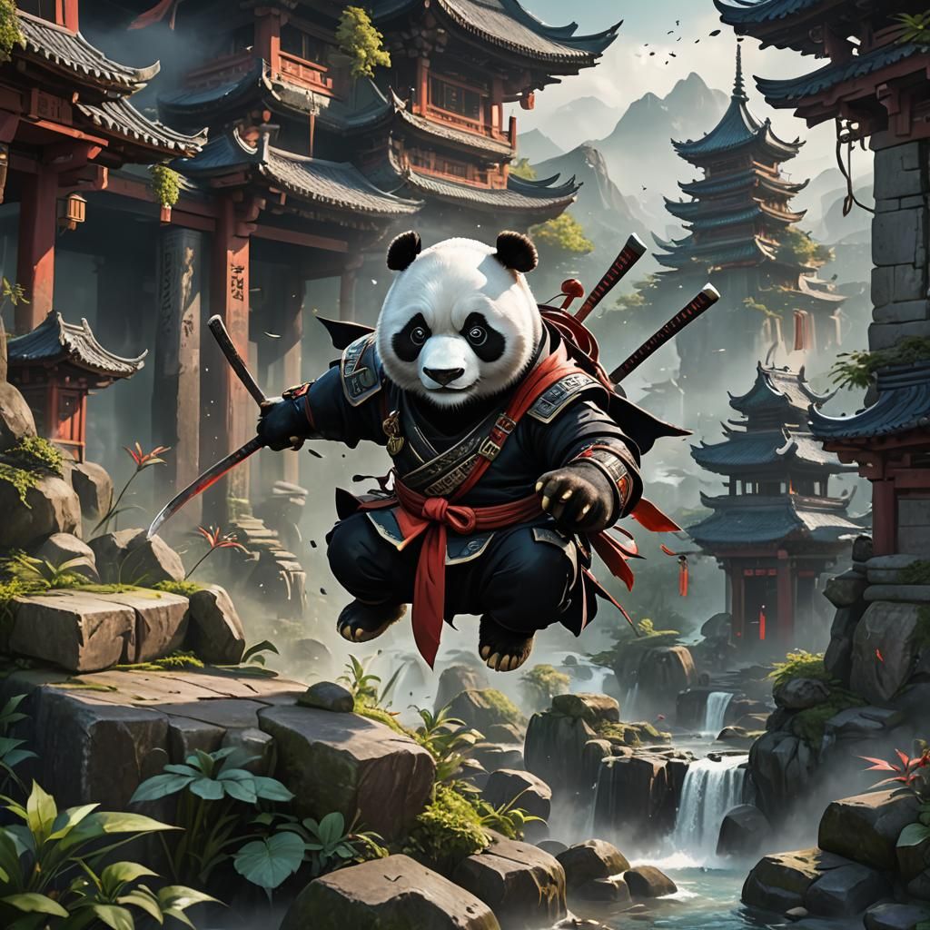 Panda Ninja in Detailed Matte Painting Style