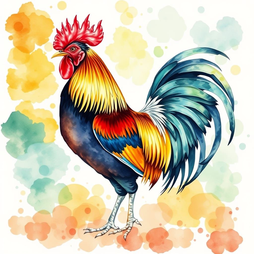 Vibrant Imperial Rooster in Watercolour